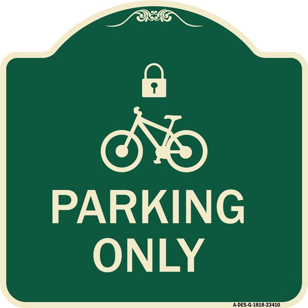 Parking With Cycle and Lock Symbol Heavy-Gauge Aluminum Architectural Sign, 18" x 18", G-1818-23410
